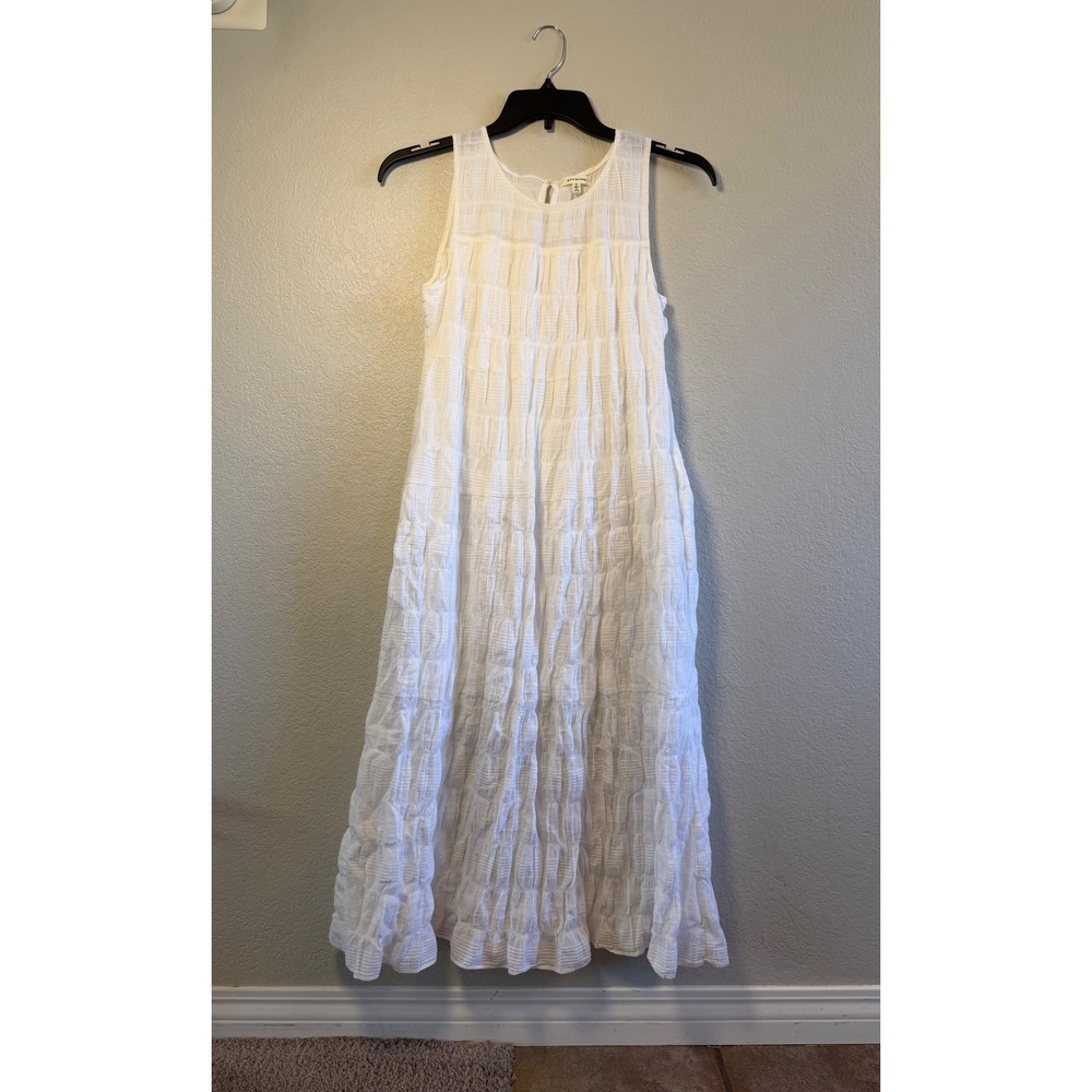 Max Studio White Textured Sleeveless Tiered Midi Dress A912Q58 Size S
